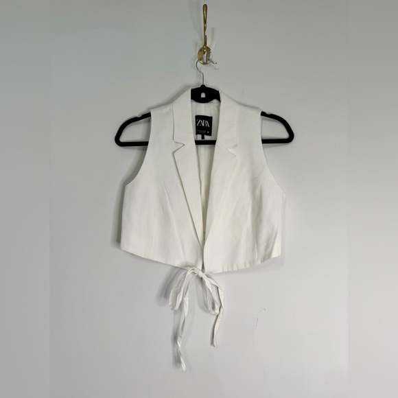 Women’s Zara Cropped Wrap Tie Up Summer Viscose and Linen Blend Tailored Vest - Picture 1 of 4